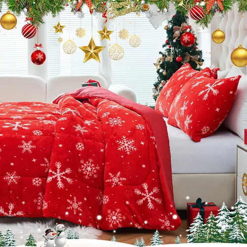 Miniatura 9 de YIYEA Juego de edredón navideño de piel sintética tamaño Queen, edredón de lujo ultra suave y esponjoso, juegos de ropa de cama de felpa difusa
