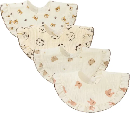 Nishine 4 piezas Baberos unisex para bebé de muselina tipo bandana, baberos giratorios 360 grados de algodón para dentición, alimentación y babeo