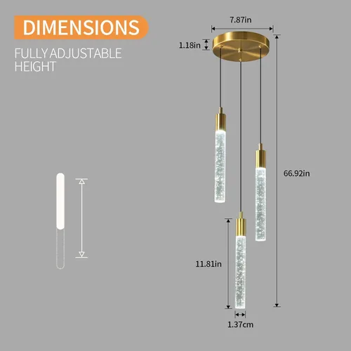 Miniatura 6 de Lámpara colgante moderna para isla de cocina, luz colgante regulable LED, luces colgantes de oro, mini iluminación colgante de cristal para Dorado