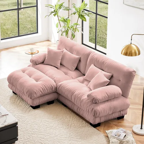 Miniatura 75 de Otomana beige para sofá modular modular, sofá individual, asiento otomano para sofá modular convertible, sofás de terciopelo para sala de estar