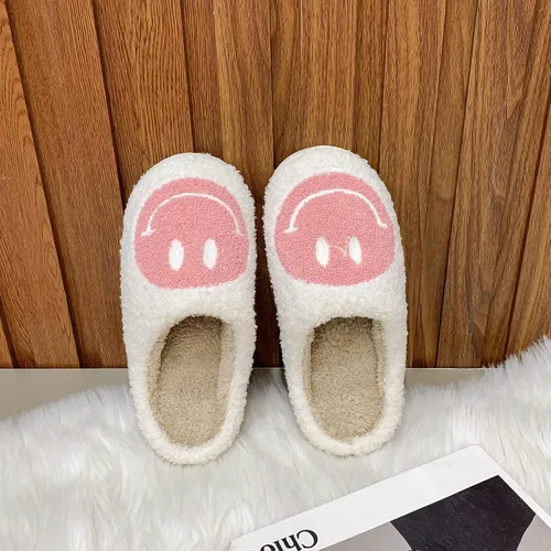 Miniatura 3 de PLMOKN Smile Face Slippers,Retro Soft Plush Lightweight House Slippers Slip-on Cozy Indoor Outdoor Slippers,Slip on Anti-Skid Sole