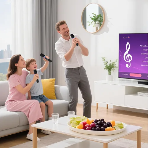 Miniatura 5 de Micrófono de karaoke para automóvil, micrófono dinámico recargable de mano dual con receptor auxiliar de entrada y salida de 0.138 in, micrófono