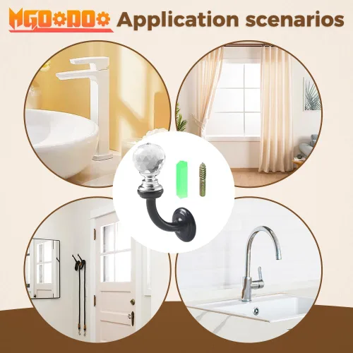 Miniatura 6 de Ganchos pequeños de cristal para montar en la pared, 2.87 x 1.46 pulgadas, soporte decorativo para toallas con tornillo para mascarilla, sombrero