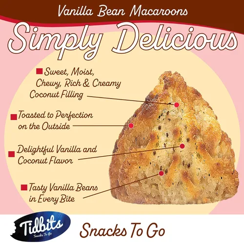 Miniatura 2 de Tidbits Snacks To Go Macarrones de vainilla – 5.25 oz. Tamaño familiar, bocadillos gourmet sin gluten, deliciosas galletas veganas sin lácteos