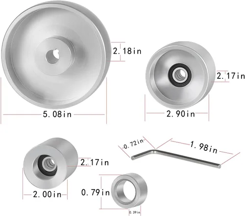 Miniatura 8 de Juego completo de ruedas de amoladora de correa de 2 x 72 pulgadas, rueda de aluminio coronada para amoladora de cuchillos de 5 pulgadas, diámetro