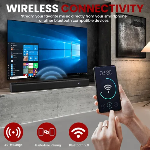 Miniatura 4 de Pyle Altavoz de barra de sonido de cine en casa, base de onda, transmisión de soporte de mesa, sistema digital de TV con conector de audio óptico