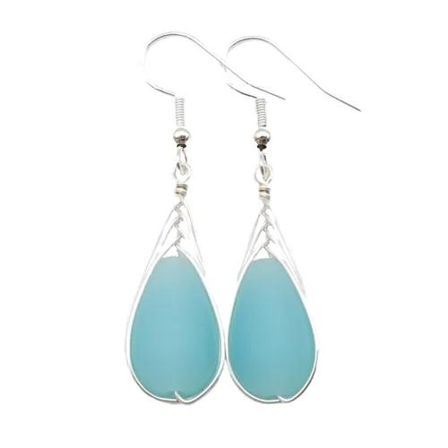 Miniatura 14 de Yinahawaii Handmade Sea Glass Earrings, Hawaiian Jewelry, Wire Braided Earrings Teardrop Earrings, Beach Jewelry Sea Glass Jewelry For Women Cobalt