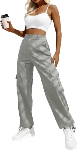 Pantalones cargo de cintura alta para mujer, pantalones de viaje Y2K Streetwear holgados elásticos con 6 bolsillos con cordón en los tobillos
