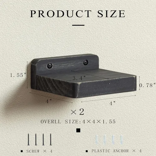 Miniatura 2 de Freezing point Pequeño estante flotante para pared, juego de 2 mini estantes de pared de madera natural de 4 pulgadas, decoración de plantas, Negro