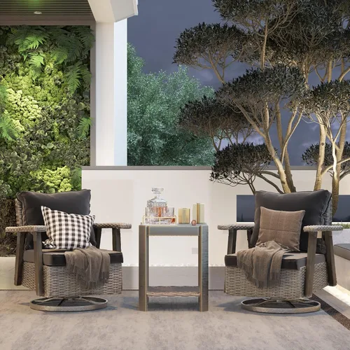Miniatura 16 de Joyside Silla de patio con mesa auxiliar, juego de muebles de mimbre para patio, 2 piezas, silla mecedora giratoria de 360 grados para exteriores