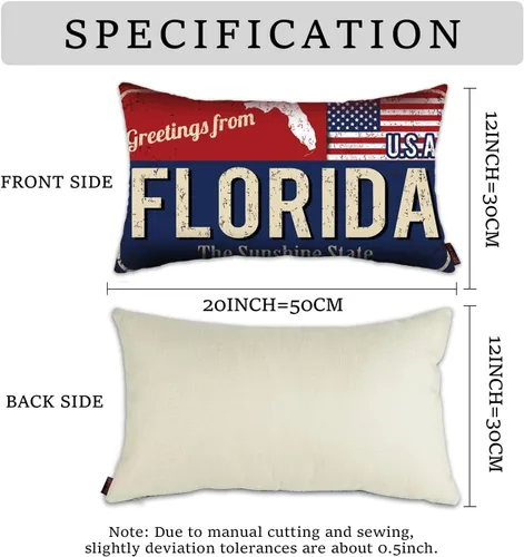 Miniatura 2 de Juego de 2 fundas de almohada de Florida de 12 x 20 pulgadas, decoración de recuerdo de Florida, funda de almohada lumbar con diseño de bandera