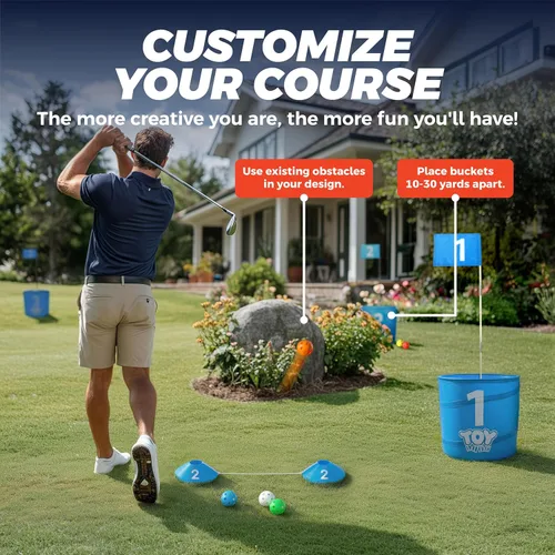 Miniatura 7 de TOY Life Juego de cubo de golf, juego de golf de 3 agujeros para adultos, familia y niños, campo de golf portátil con pelotas y bandera, juego