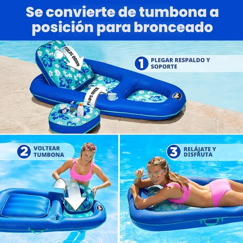 Miniatura 3 de Aqua Campania Ultimate 2-in-1 Pool Float Lounge – Extra Large – Inflatable Pool Floats for Adults with Adjustable Backrest & Cupholder Caddy