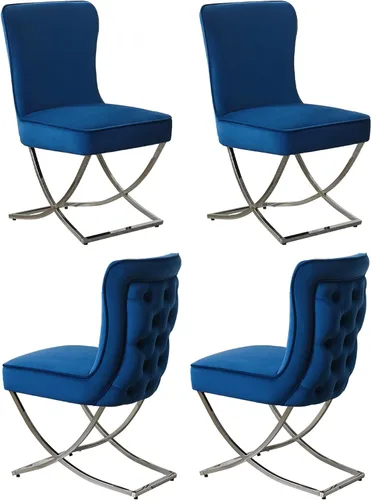 Miniatura 24 de WUTUTUEE Sillas de Comedor de Terciopelo de Lujo, Sillas de Acento Capitoné Tapizadas Sin Brazos con Patas de Metal Plateado en Forma de X, Juego