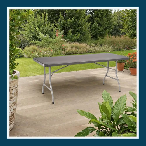 Miniatura 2 de OEF Furnishings OEFBT Series Mesa plegable rectangular de grado comercial, diseño de resina moldeada por soplado de alta resistencia con marco