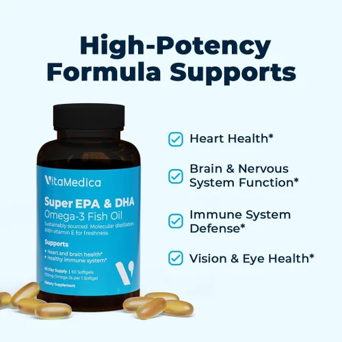 Miniatura 3 de Aceite de pescado súper EPA/DHA de alta potencia, 750 mg de ácidos grasos esenciales Omega-3 EPA y DHA Salud del corazón, salud del cerebro