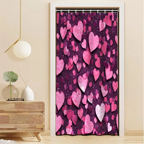 Miniatura 26 de Cortina de ducha de San Valentín para baño, 48 x 72 pulgadas, celosía, corazones de amor, impermeable, para tina, tina de caravana, rayas blancas