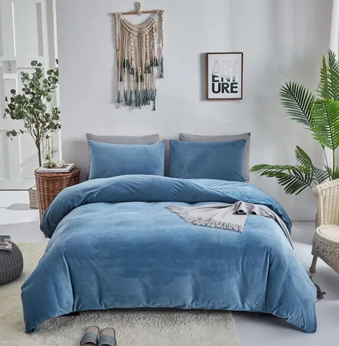 Houseri Juego de Edredón de Terciopelo Azul Twin Azul Claro Esponjoso Juegos de Ropa de Cama Twin Azul Polvoriento Ropa de Cama de Franela Niños