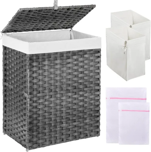 Miniatura 12 de Greenstell Cesta de ropa sucia con tapa, cesta de ropa de 60L con 2 bolsas de forro extraíbles y 2 bolsas de malla para lavandería, cesta de ropa