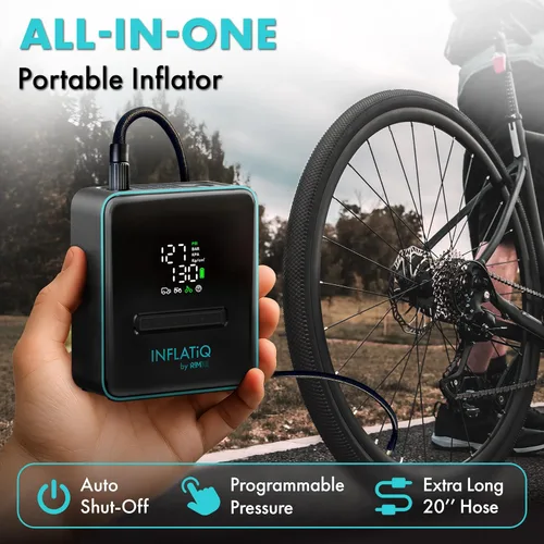 Miniatura 4 de INFLATiQ by RIMiQ - Compresor de aire portátil para inflado de neumáticos, tecnología QwikFlow dos veces más rápida con apagado automático, bomba
