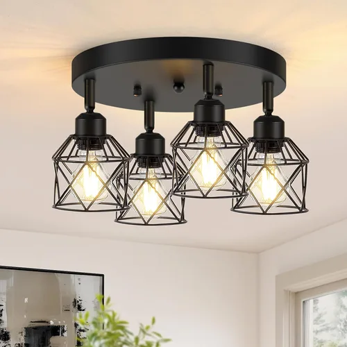Miniatura 13 de Baocuz Lámpara de techo semiempotrada de níquel cepillado de 3 luces, luminarias de cocina ajustables montaje al techo base E26, luces de techo