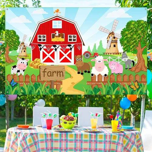 Miniatura 5 de Decoración de fiesta de animales de granja, telón de fondo de cumpleaños para niños, suministros de fiesta de cumpleaños, animales de granja, baby