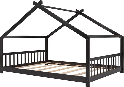 Miniatura 8 de Bellemave Camas de madera Montessori de madera con cabecero y estribo, no necesita somier (espresso)
