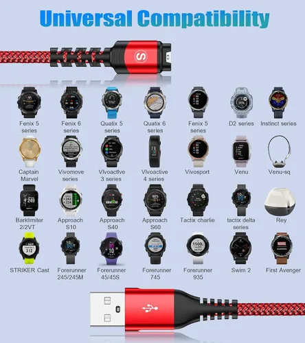 Miniatura 6 de sweguard Cable de carga Garmin Watch de 4 pies compatible con Garmin Fenix 8 7 7S 7X6 6S 6X 5 5S 5X, Forerunner 965 955 945 45 45S 245, Approach S10