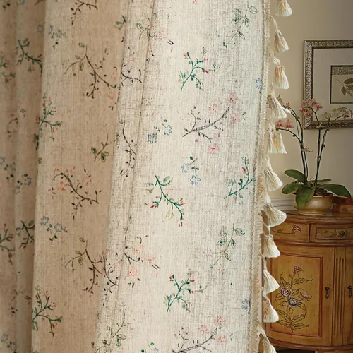 Miniatura 36 de Cortinas florales de granja semiopacas para sala de estar, de 63 pulgadas de largo, mezcla de lino y algodón, paneles de cortina de ventana cortos