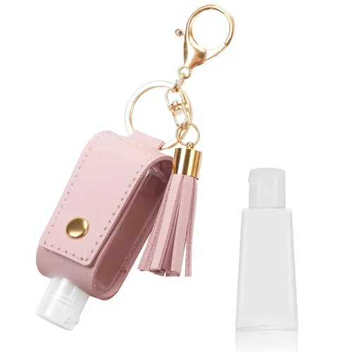 Miniatura 9 de Unaone Llavero desinfectante de manos de 1 onza/1.0 fl oz, tamaño de viaje, botella pequeña de cuero para artículos de tocador, loción, champú Azul