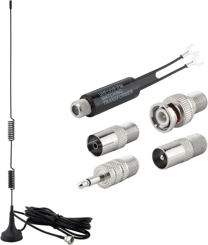 Antena FM para interiores Antena de radio FM base magnética con PAL BNC 0.138 in y adaptador de 75 a 300 ohmios conector para receptor estéreo para