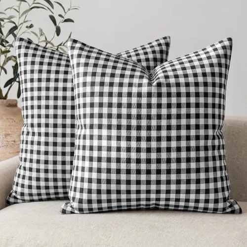 Miniatura 13 de CARRIE HOME Juego de 4 fundas de almohada a cuadros blancos y negros de 18 x 18 pulgadas para exteriores, decoración de granja a cuadros de búfalo