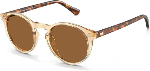 Miniatura 2 de CARFIA Gafas de sol polarizadas de acetato redondo para mujer, protección UV de cara pequeña con funda de cuero CA5288