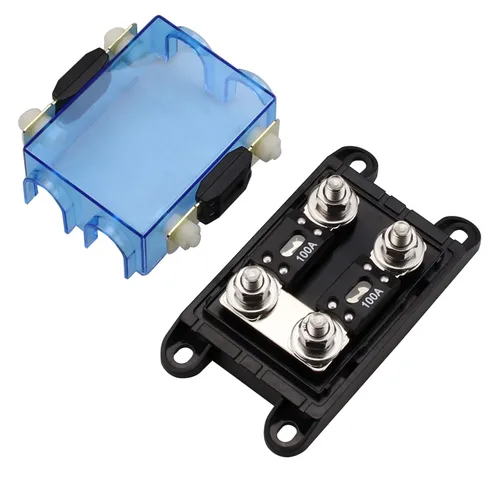 Miniatura 2 de Portafusibles MEGA/AMG de 2 vías con paquete de 4 fusibles atornillados 100A para reparación de automóviles, posicionamiento