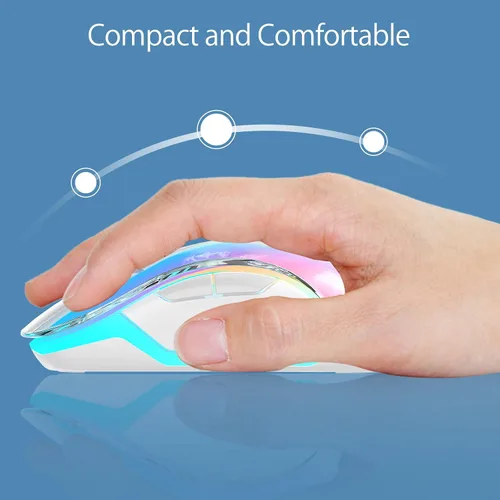 Miniatura 7 de memzuoix Mouse inalámbrico de 2.4G con cubierta personalizable y LED de 9 colores, ergonómico recargable, 1400 DPI, 5 botones, receptor USB para Azul