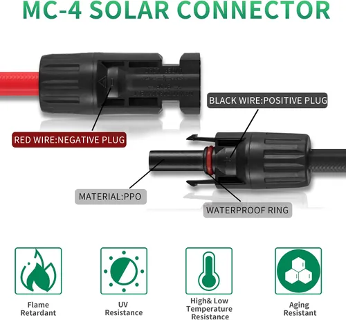 Miniatura 6 de Cable de extensión solar de 20 pies, cable de panel solar de 10 AWG de conexión profesional conectores hembra y macho, alambre de cobre estañado