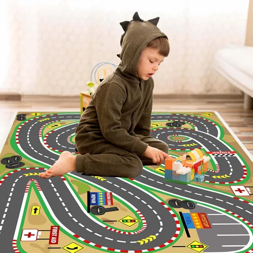 Miniatura 9 de Alfombra de juego para niños de 31 x 47 pulgadas, suave y antideslizante, alfombra de coche de mapa, alfombra para niños, autos de juguete, pista