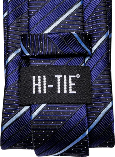 Miniatura 261 de Hi-Tie Corbatas de seda para hombre, diseño de cachemira a rayas, con bolsillo, gemelos cuadrados, conjunto formal de negocios