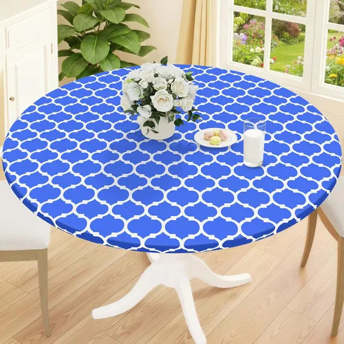 Miniatura 28 de Smiry Mantel redondo de pícnic, fundas de mesa elásticas impermeables para mesas de 18 a 24 pulgadas, manteles de vinilo con parte trasera