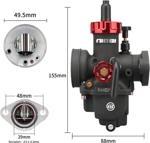 Miniatura 3 de NIBBI Kit de carburador PE28FL, carburador de motocicleta PE28mm con filtros de aire de 1.81 pulgadas para motocross, mini bicicleta, pit bike