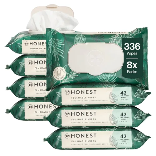 The Honest Company Toallitas desechables para piel sensible | Sin fragancia, hipoalergénicas, 99% agua, seguras para tirar al inodoro | Toallitas