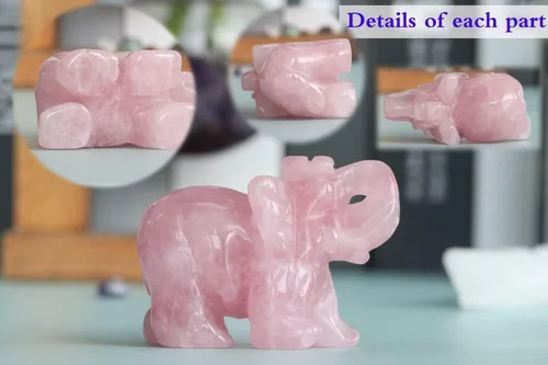 Miniatura 5 de YATOJUZI - Figura de elefante de cuarzo rosa de 5 cm decorativa, cristal curativo rosa, lindo, natural, tallado a mano, pulido, estatua de gema