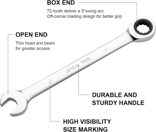 Miniatura 2 de Jetech Llave combinada de trinquete de 1 pulgada, SAE, engranaje de 72 dientes, grado industrial, extremo de caja de 12 puntos, acero Cr-V forjado