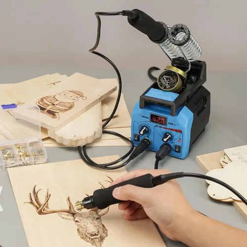 Miniatura 9 de YIHUA 939D-II Pluma de Pirografía Kit de Quema de Madera Estación 2-en-1 Punta Sólida 200~480°C (con Pantalla de Temperatura)/Punta de Alambre Azul