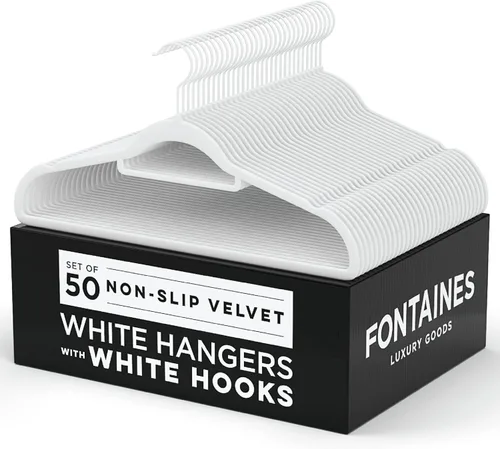 Fontaines - Perchas antideslizantes de fieltro de terciopelo blanco de lujo, paquete de 50 unidades, ultra delgadas y ahorran espacio, gancho