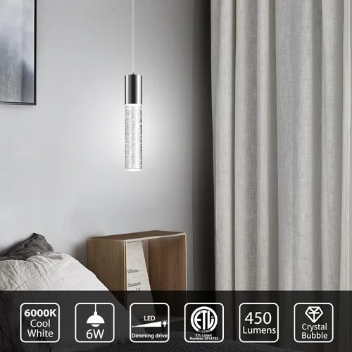 Miniatura 2 de OKELI Lámpara colgante moderna, luces LED de cristal de burbujas para isla de cocina, mini luces cromadas para isla de cocina, bar, 6 W, 6000 K, ETL