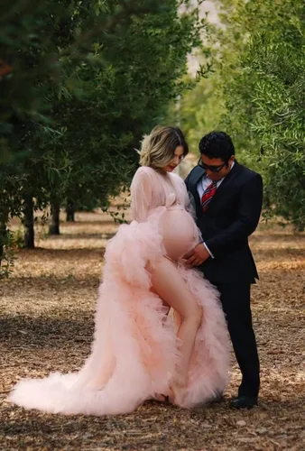 Miniatura 3 de Yexinbridal Bata de maternidad de tul para sesión de fotos, vestido largo hinchado para novia, vestido de lencería ilusión