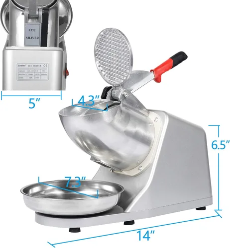 Miniatura 6 de HomGarden Máquina de afeitar eléctrica de hielo de 143 libras, máquina de afeitar de acero inoxidable, trituradora de hielo afeitado para uso