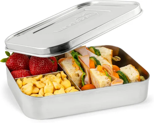 Miniatura 14 de Contenedor de comida con 3 secciones LunchBots Bento Trio, grandes, para niños y adultos., Puntos verdes