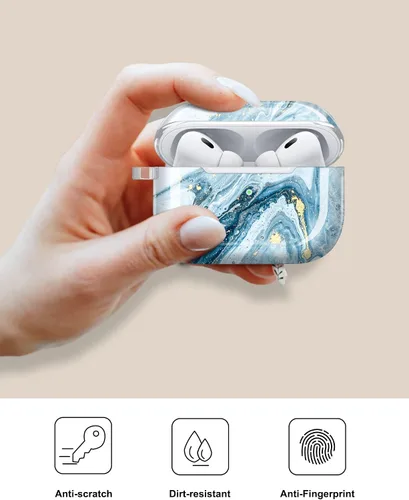 Miniatura 4 de Funda para Airpods Pro de 2ª generación, diseño de mármol con purpurina dorada, piel protectora de TPU para mujeres y niñas con llavero compatible